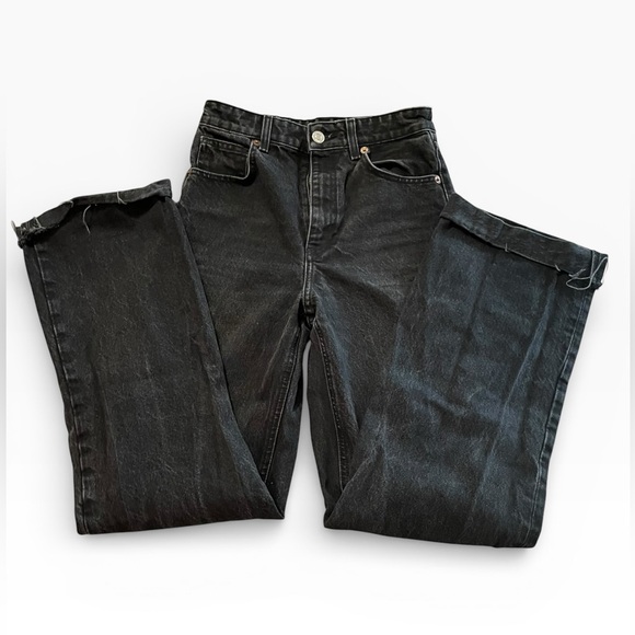 Zara Denim - Zara High Rise Wide Leg Black Jeans Size 4 EUR 36 Raw Hem Flare